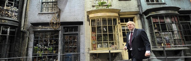 1. Mayor of London Boris Johnson walks down Diagon Alley as he visits the new attraction 'The Making of Harry Potter' at Warner Brothers studios in Leavesden, Hertfordshire