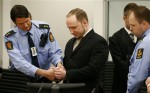 1.	Anders Behring Breivik, the right-wing fanatic who confessed to killing 77 people in a bomb-and-shooting massacre, went on trial in Norway's capital defiantly rejecting the authority of the court.