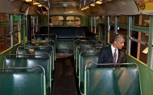 1.	US President Barack Obama sits on the bus where Rosa Parks refused to give up her seat to a white passenger nearly 60 years ago in a landmark episode of the US civil rights movement. The country's first black president stopped to see the bus during a visit to the Henry Ford Museum in Dearborn, Michigan.